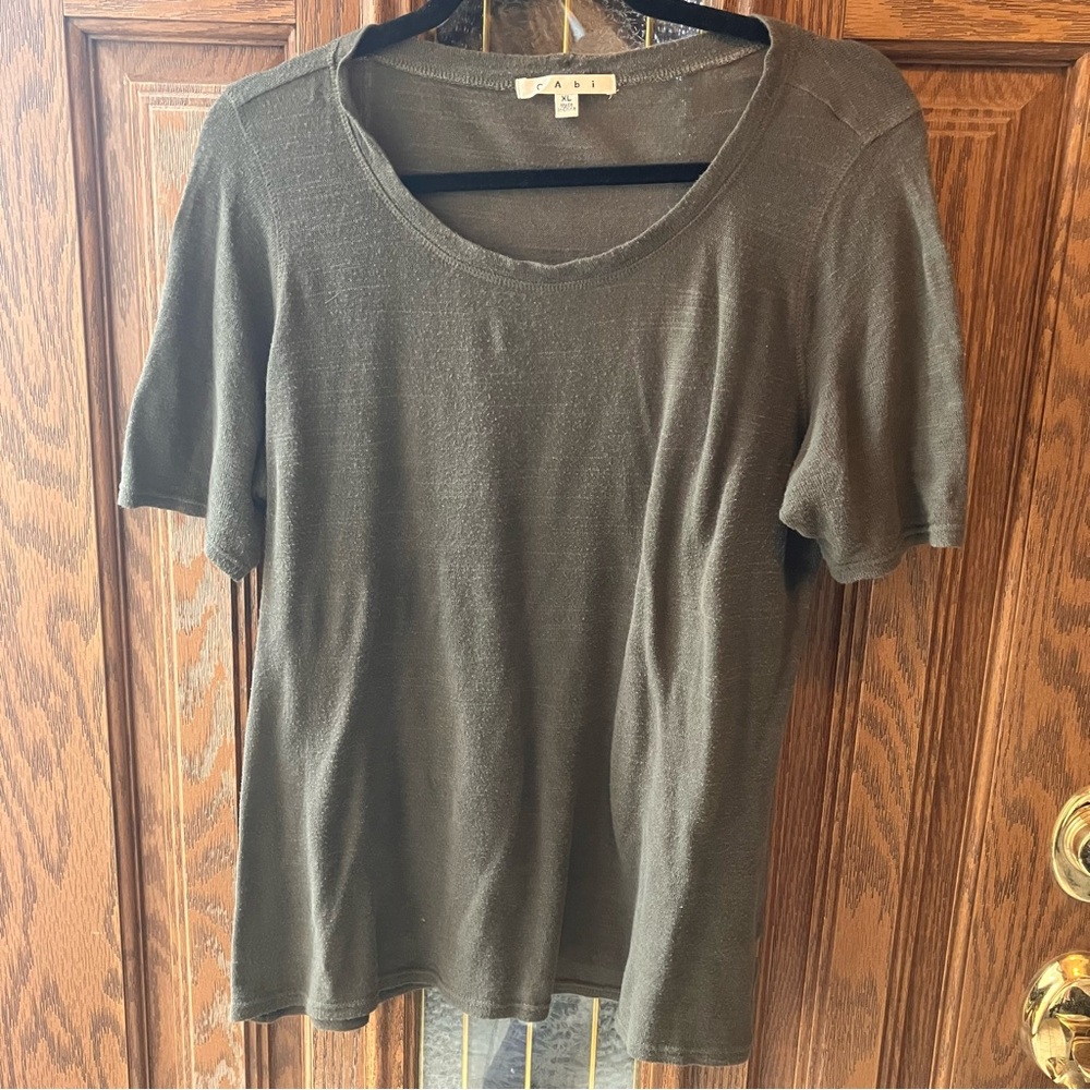 CAbi Women’s cotton & linen sheer top style 324 in Olive Green Size XL‎